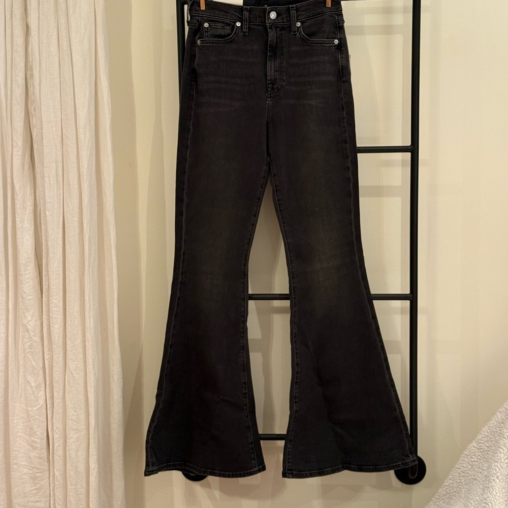 7 For All Mankind Mega Flare Faded Black Denim Jeans